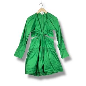 Jason Wu Tie Front Cutout L/s Mini Dress Womens S Green Designer Chic Feminine